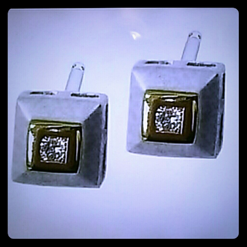 Two tone 14KT Gold diamond studs